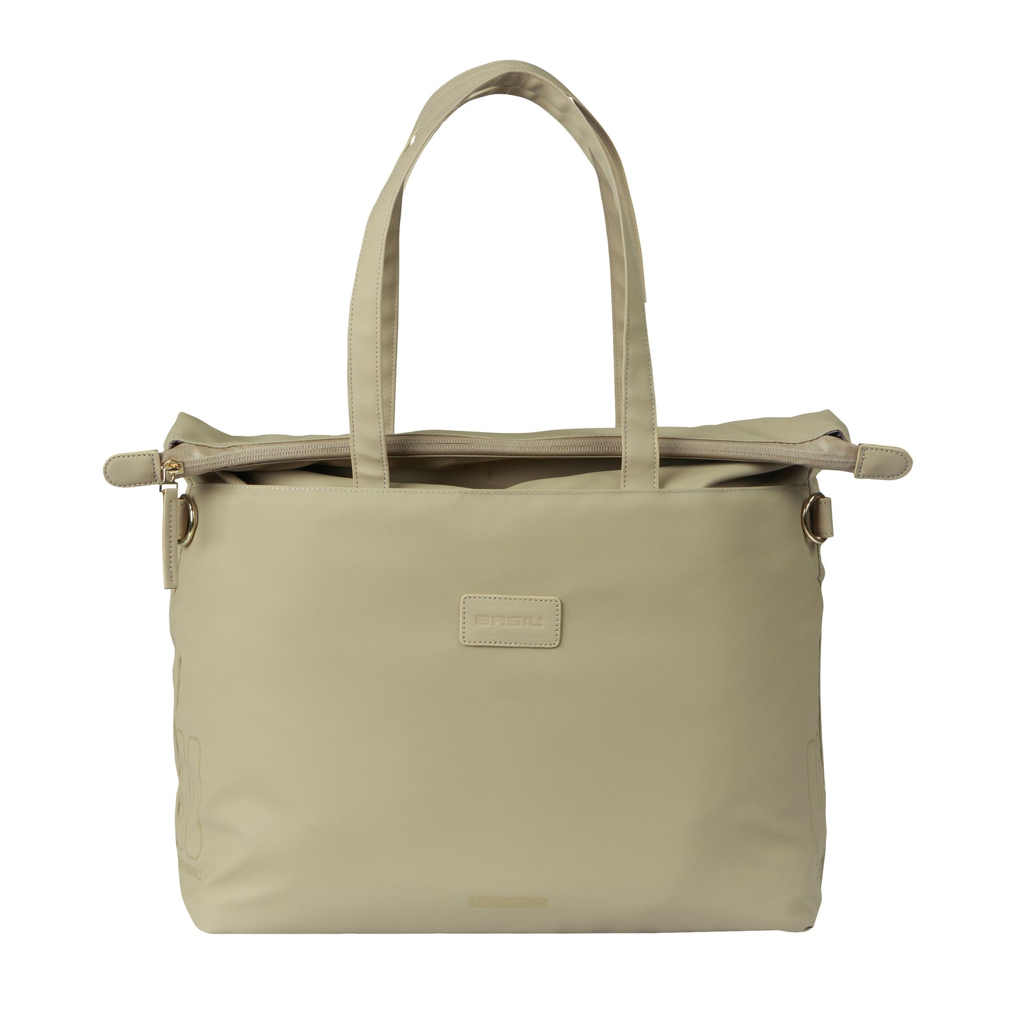 Sacoche arrière vélo latérale sac ordinateur portable Basil manhattan waterproof beige droit-gauche 12l fixation hook ON 12x38x30cm fermeture pliante anti-pluie