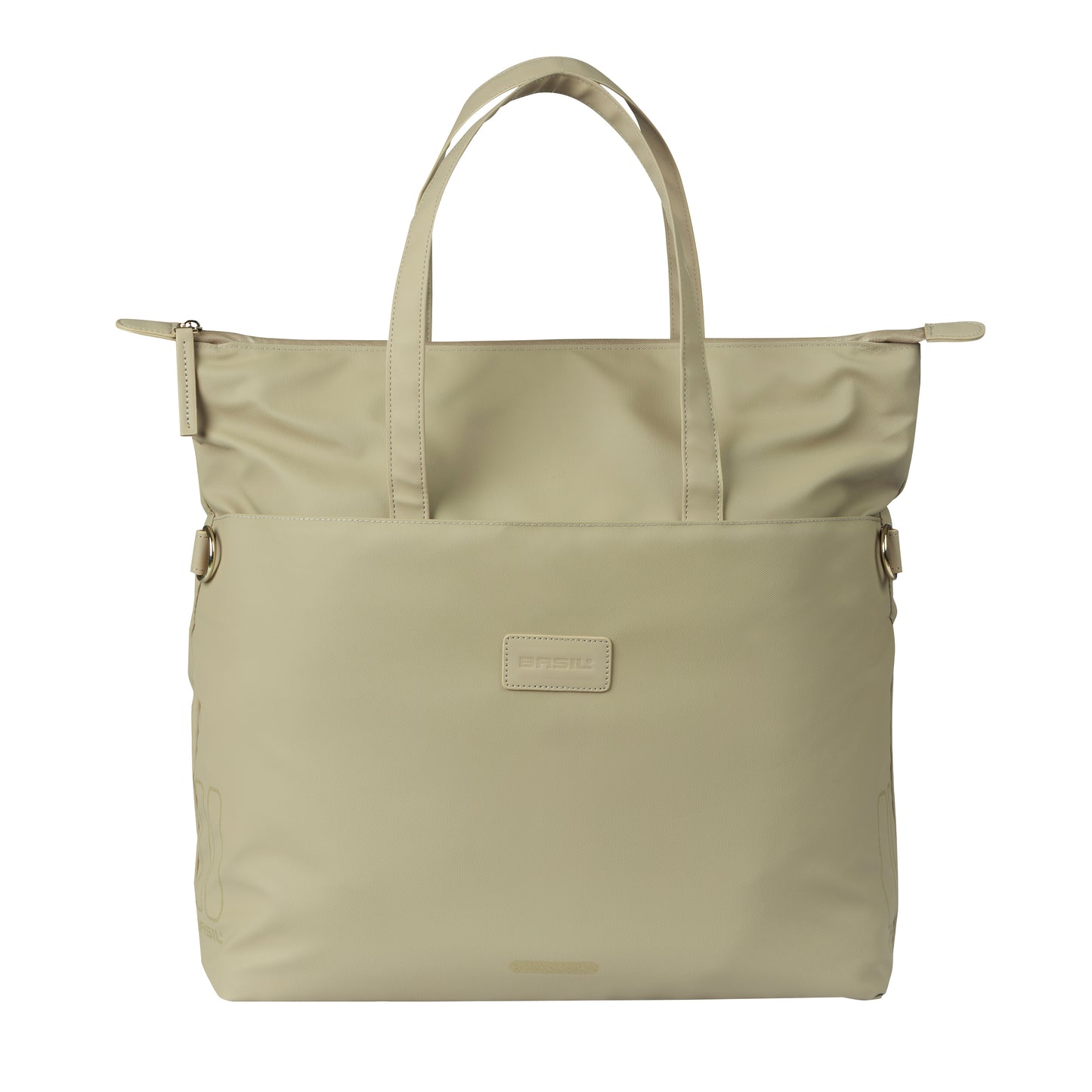 Sacoche arrière vélo latérale sac ordinateur portable Basil manhattan waterproof beige droit-gauche 12l fixation hook ON 12x38x30cm fermeture pliante anti-pluie