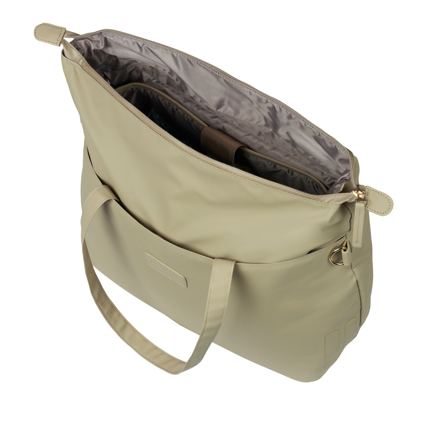 Sacoche arrière vélo latérale sac ordinateur portable Basil manhattan waterproof beige droit-gauche 12l fixation hook ON 12x38x30cm fermeture pliante anti-pluie