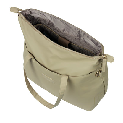 Sacoche arrière vélo latérale sac ordinateur portable Basil manhattan waterproof beige droit-gauche 12l fixation hook ON 12x38x30cm fermeture pliante anti-pluie