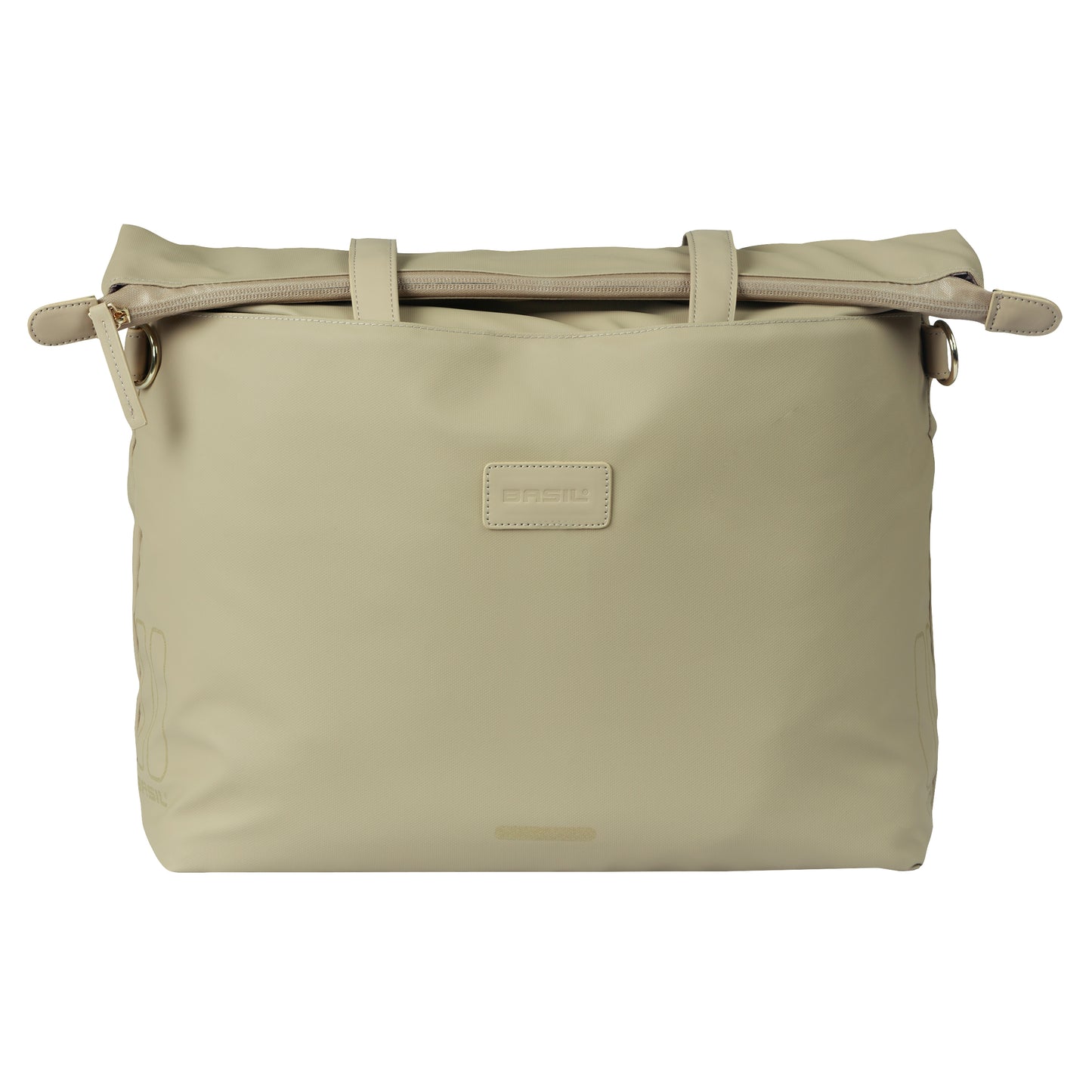 Sacoche arrière vélo latérale sac ordinateur portable Basil manhattan waterproof beige droit-gauche 12l fixation hook ON 12x38x30cm fermeture pliante anti-pluie