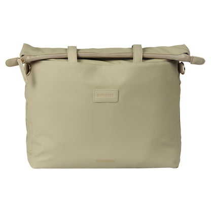 Sacoche arrière vélo latérale sac ordinateur portable Basil manhattan waterproof beige droit-gauche 12l fixation hook ON 12x38x30cm fermeture pliante anti-pluie
