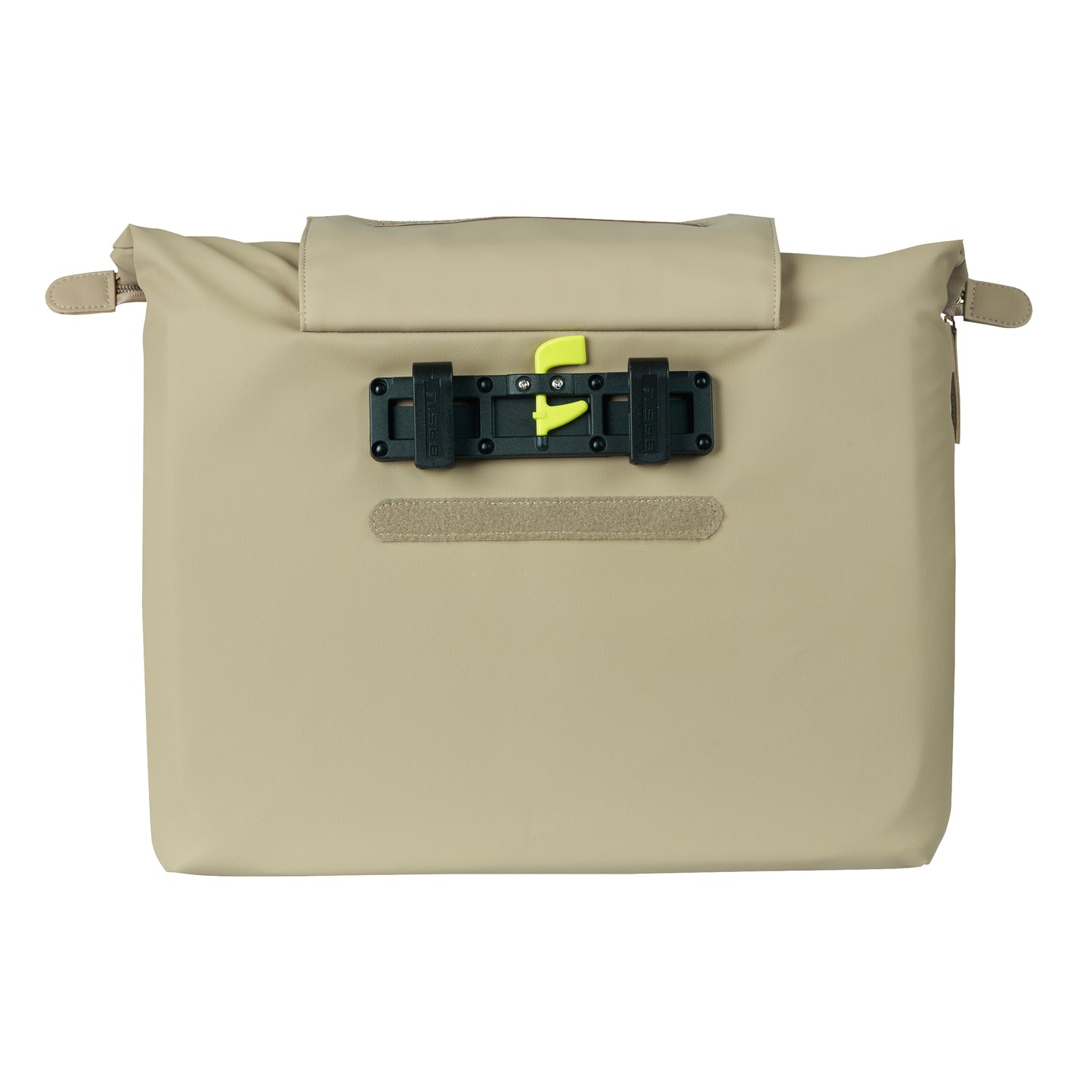 Sacoche arrière vélo latérale sac ordinateur portable Basil manhattan waterproof beige droit-gauche 12l fixation hook ON 12x38x30cm fermeture pliante anti-pluie