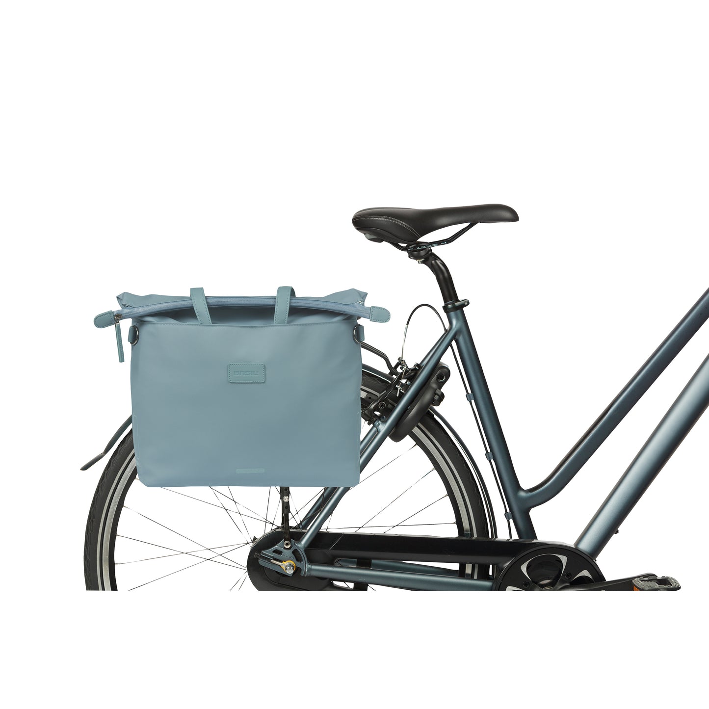 Sacoche arrière vélo latérale sac ordinateur portable Basil manhattan waterproof bleu droit-gauche 12l fixation hook ON 12x38x30cm fermeture pliante anti-pluie
