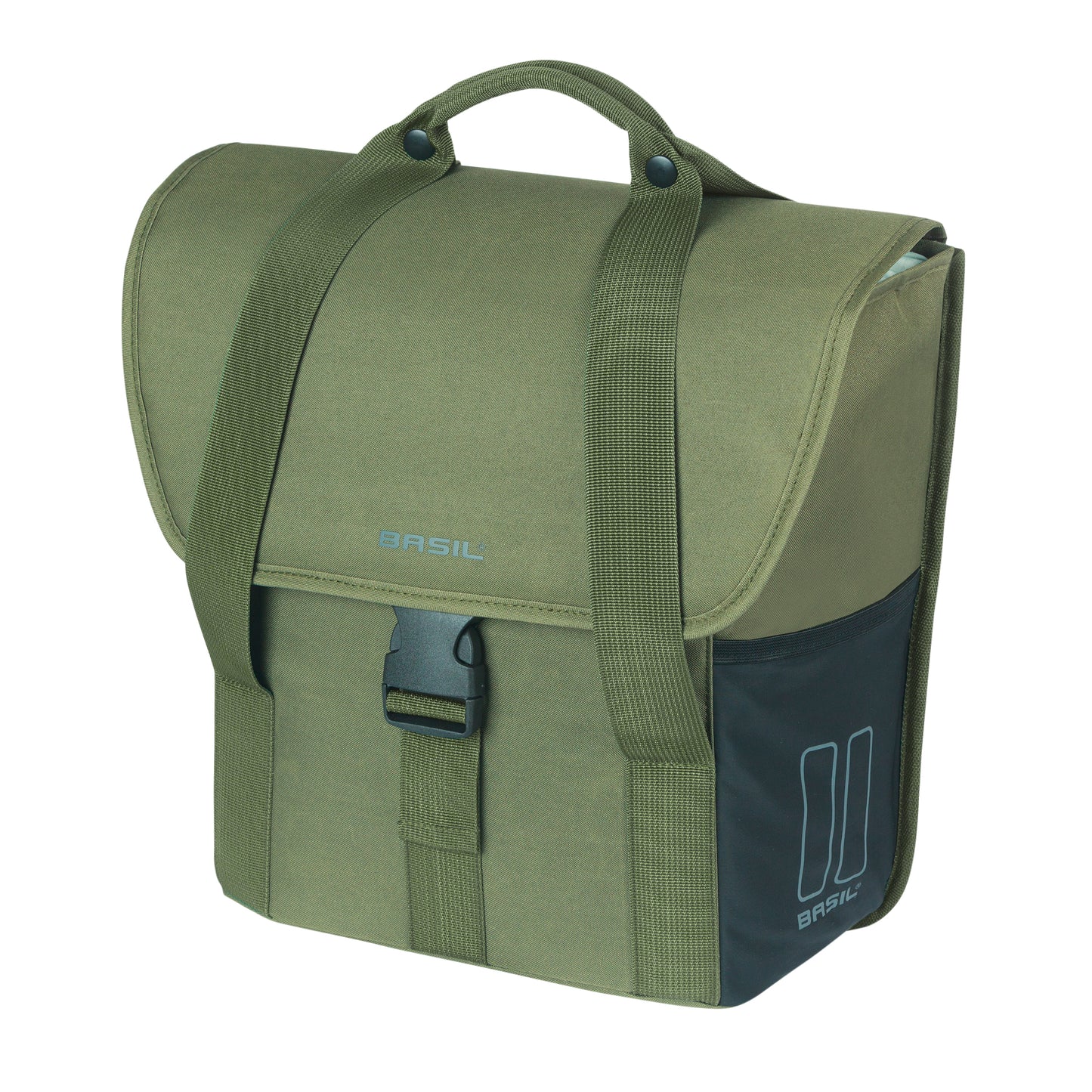 Basil Go Double Green 16L Pannier, Right-Left, Hooks On Rear Rack Mount