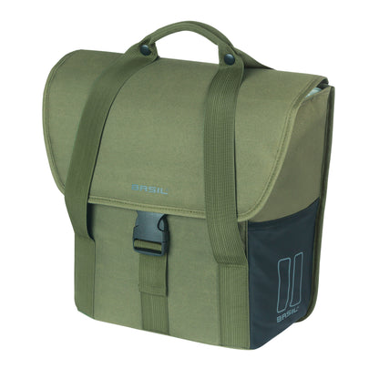 Basil Go Double Green 16L Pannier, Right-Left, Hooks On Rear Rack Mount