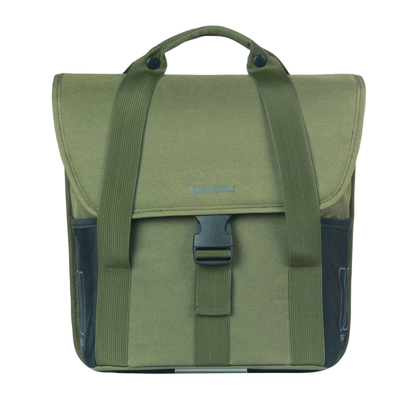 Basil Go Double Green 16L Pannier, Right-Left, Hooks On Rear Rack Mount