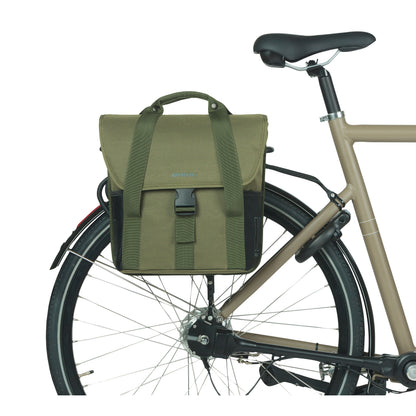 Basil Go Double Green 16L Pannier, Right-Left, Hooks On Rear Rack Mount