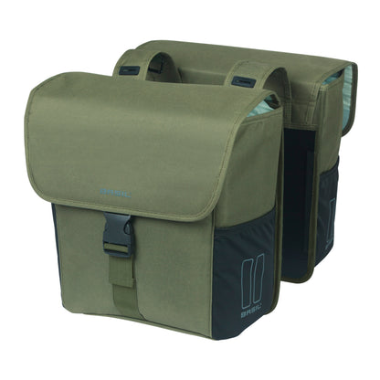 Basil Go Double Pannier Dark Green 32L Hooks ON attachment for rack compatible with MIK system attachment not included
