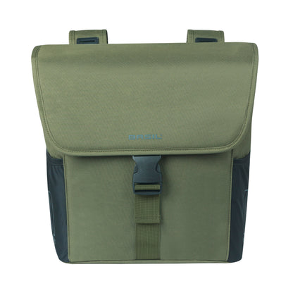 Basil Go Double Pannier Dark Green 32L Hooks ON attachment for rack compatible with MIK system attachment not included
