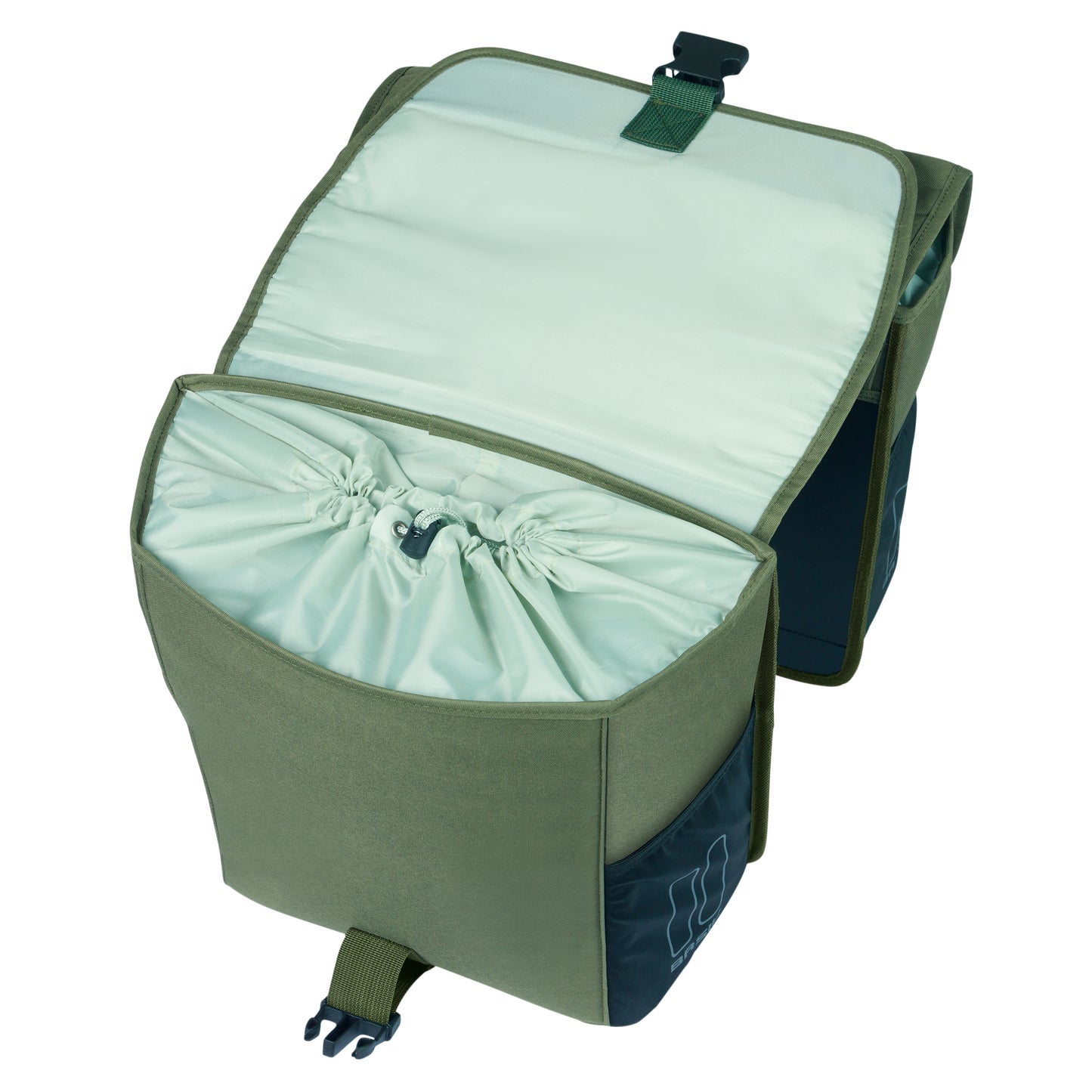 Basil Go Double Pannier Dark Green 32L Hooks ON attachment for rack compatible with MIK system attachment not included