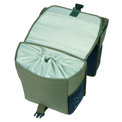 Basil Go Double Pannier Dark Green 32L Hooks ON attachment for rack compatible with MIK system attachment not included