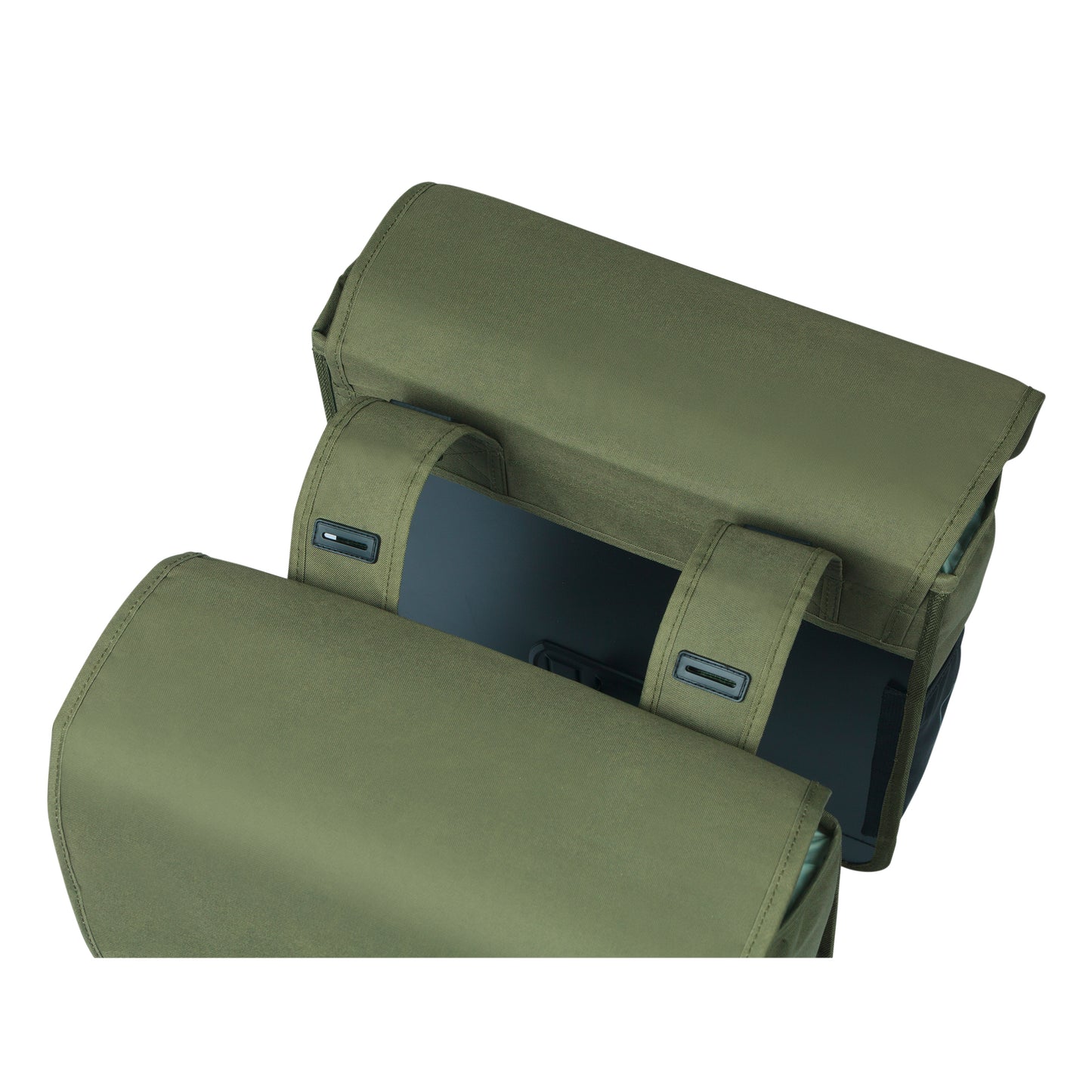 Basil Go Double Pannier Dark Green 32L Hooks ON attachment for rack compatible with MIK system attachment not included