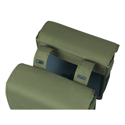Basil Go Double Pannier Dark Green 32L Hooks ON attachment for rack compatible with MIK system attachment not included