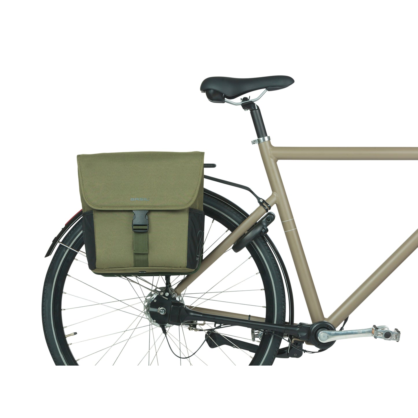 Basil Go Double Pannier Dark Green 32L Hooks ON attachment for rack compatible with MIK system attachment not included
