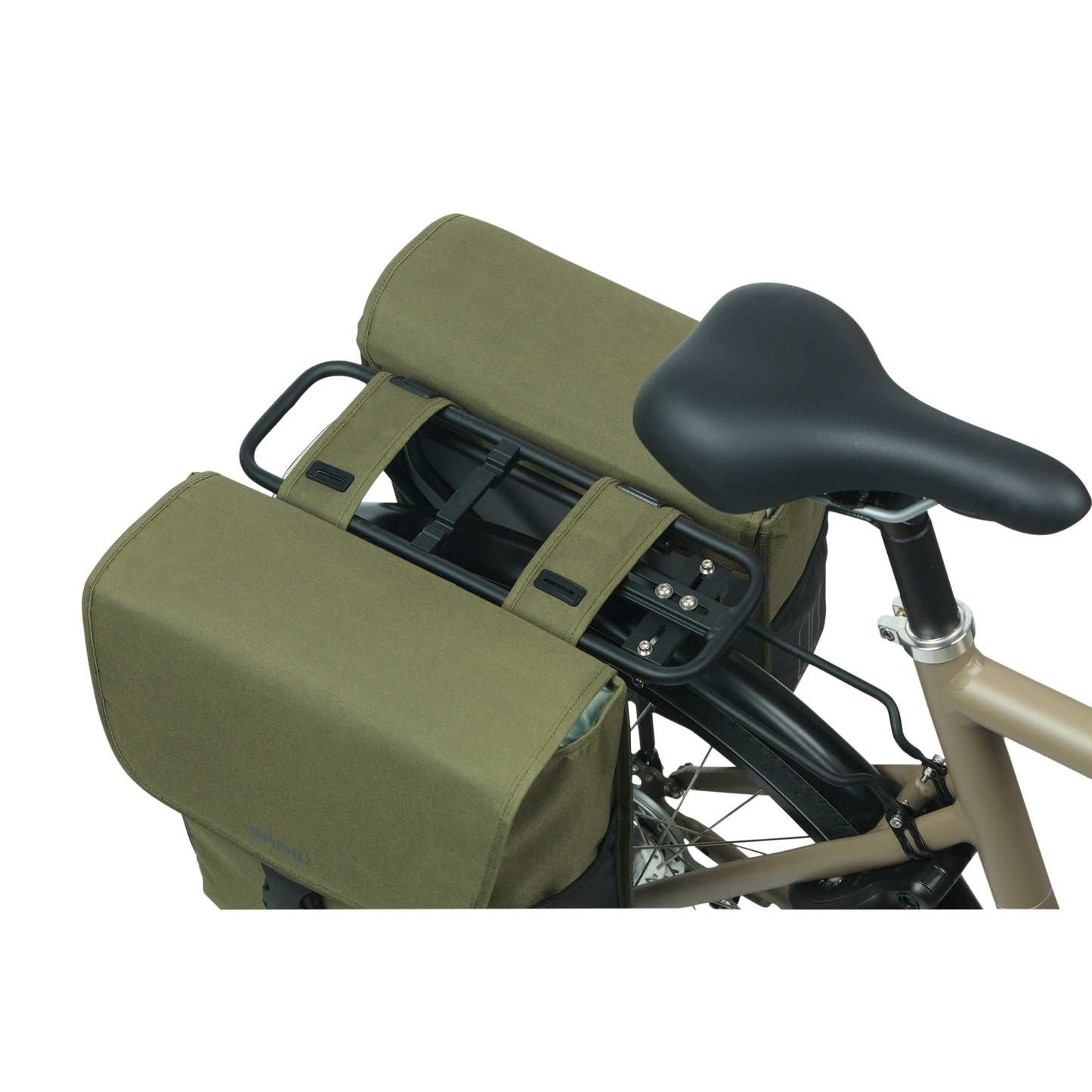 Basil Go Double Pannier Dark Green 32L Hooks ON attachment for rack compatible with MIK system attachment not included