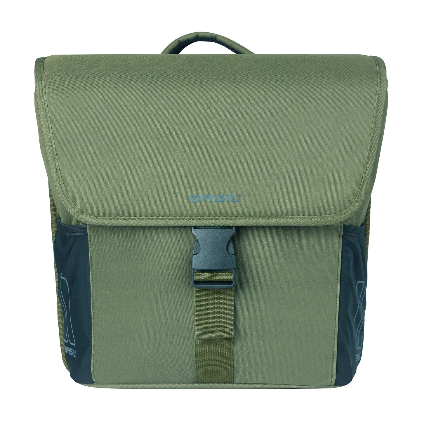 Basil Go Double Bicycle Rear Bag Dark Green 32L Hooks ON Attachment for Mik System Rack, Fixings Included