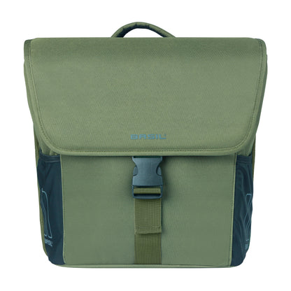 Basil Go Double Bicycle Rear Bag Dark Green 32L Hooks ON Attachment for Mik System Rack, Fixings Included