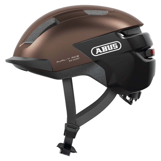 Adult Abus Urban Purl-Y Ace brown cycling helmet with integrated light