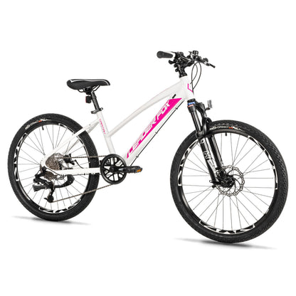 Vélo musculaire VTT 24 Leader Fox Capitan fille blanc-rose mat 8V