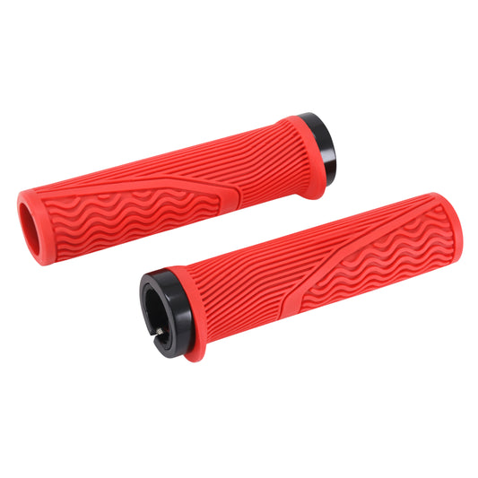 Poignées City VTT Newton lock-on rubber rouge 130mm bouchon