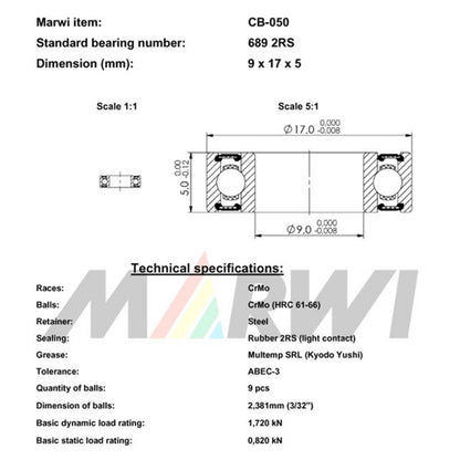 Marwi 608 2RS 8x22x7 CB-042 bearing x10 Mavic