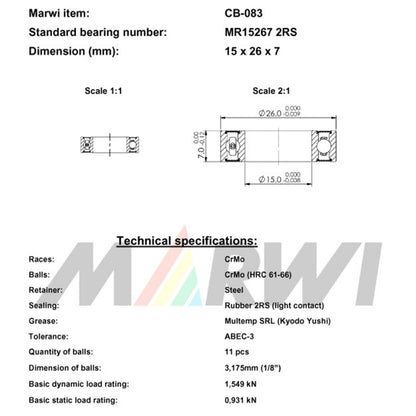 Bearing Marwi 15267 2RS 15x26x7 CB-083 x10