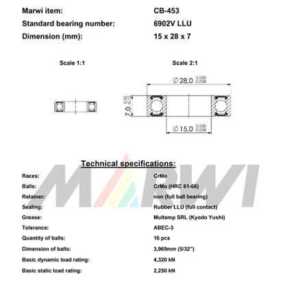 Marwi frame bearing 6802V LLU 15x24x5 CB-450 x10