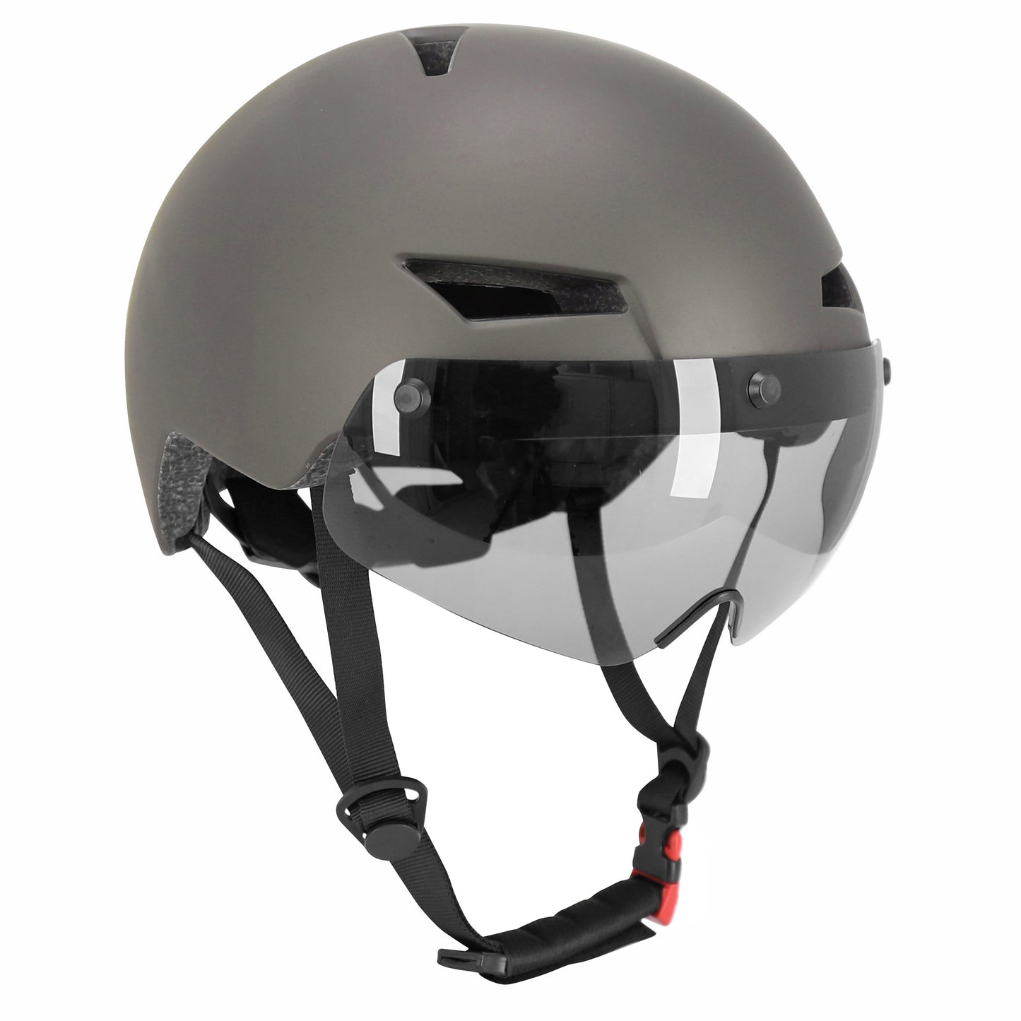 Casque vélo-trottinette adulte urbain-city cp03 gris éclairage intégré et visière PCP