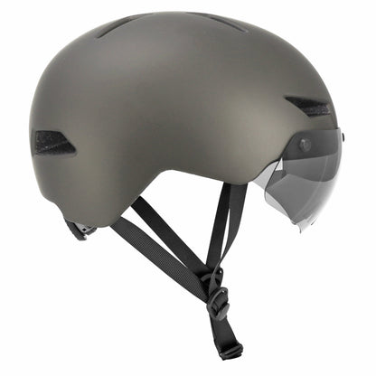 Casque vélo-trottinette adulte urbain-city cp03 gris éclairage intégré et visière PCP