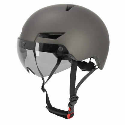 Casque vélo-trottinette adulte urbain-city cp03 gris éclairage intégré et visière PCP