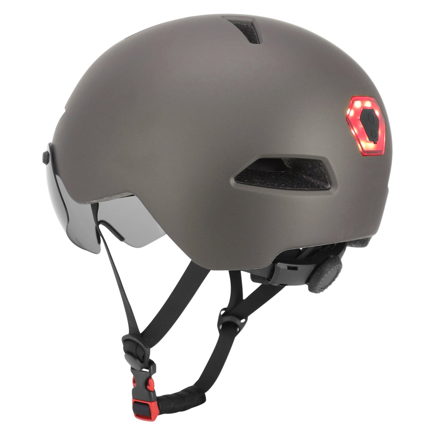 Casque vélo-trottinette adulte urbain-city cp03 gris éclairage intégré et visière PCP
