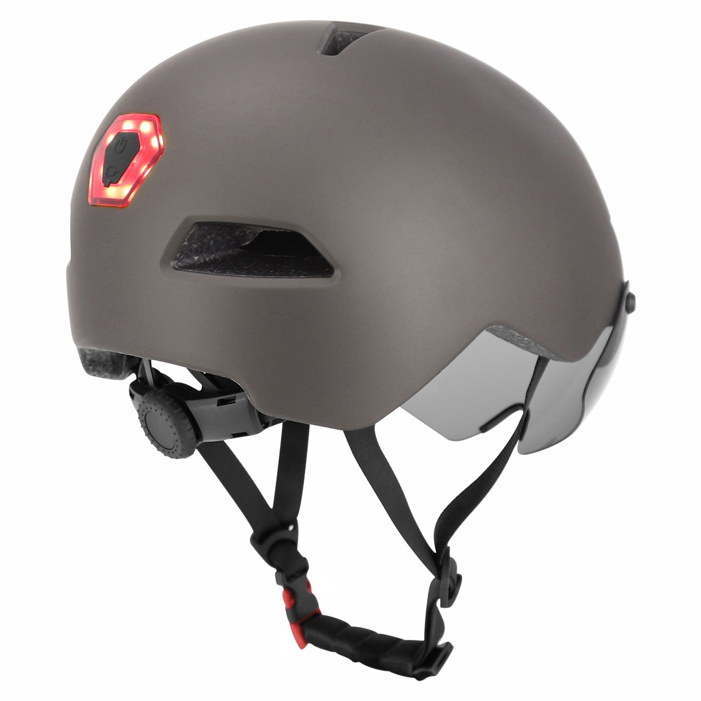 Casque vélo-trottinette adulte urbain-city cp03 gris éclairage intégré et visière PCP