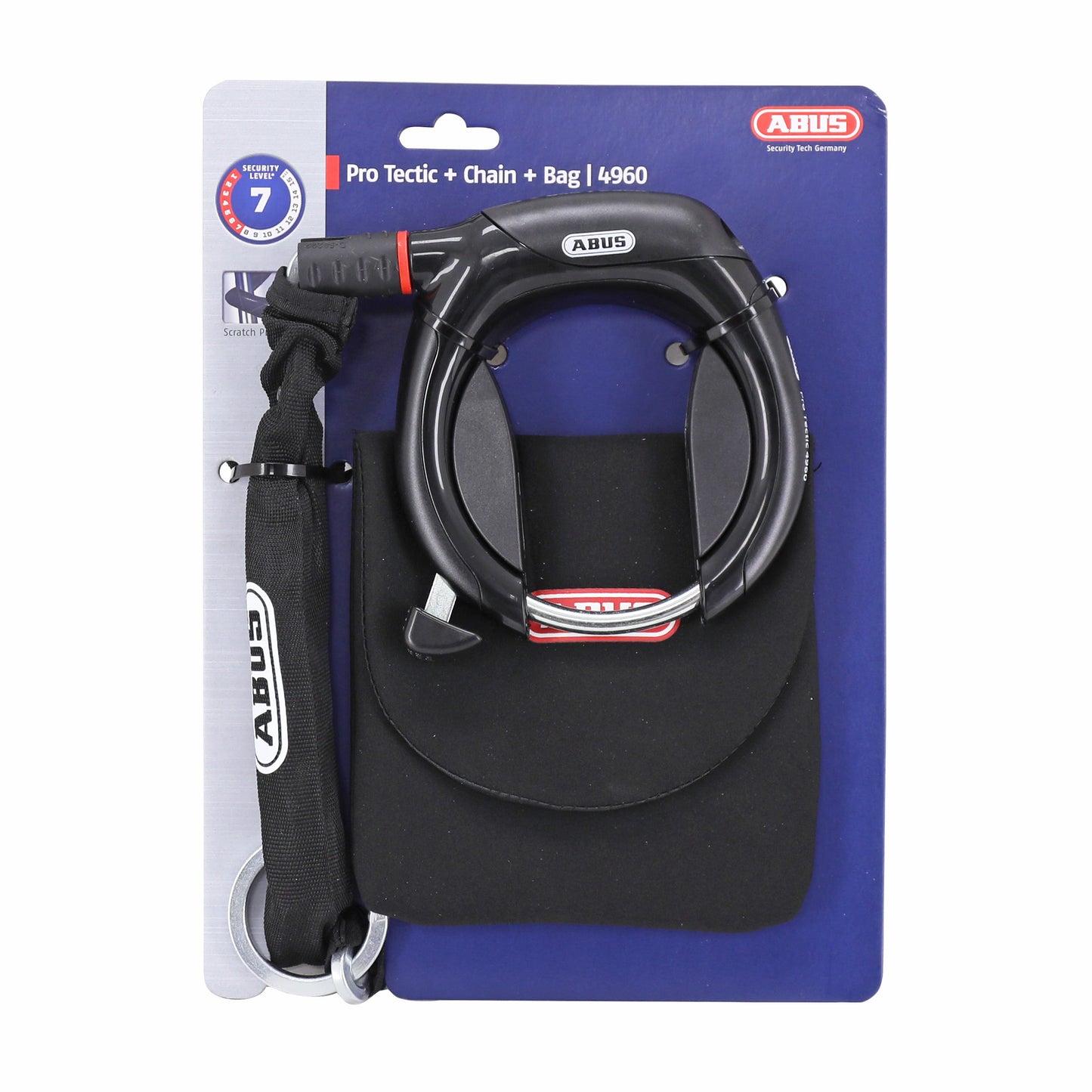 Antivol vélo fer à cheval Abus pro tectic 4960 lh noir + chaîne Antivol de cadre + sac avec serrure intégrée - sécurité niveau 7-15 -
