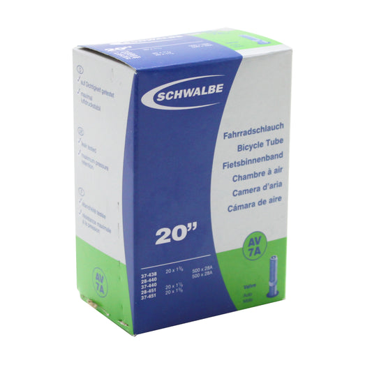 Chambre à air vélo 20 x 1 3-8 - 500 x 28a - Schwalbe valve standard tout alu (37-438 à 37-451) (av7a)