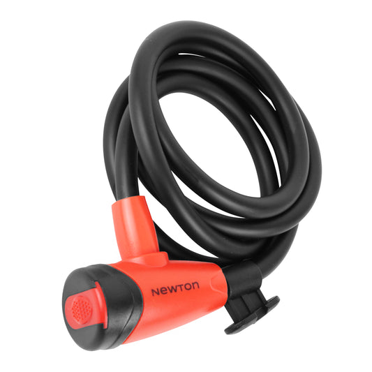 Newton Spiral Cable Lock - 10mm diameter, 1.50m length, black-red with bracket + 2 keys -security level 4-
