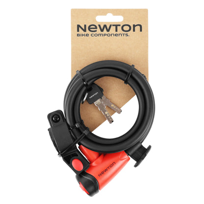 Antivol vélo spiral à clé Newton diam 10 mm l 1.50 m noir-rouge avec support + 2 clés -niveau sécurité 4-