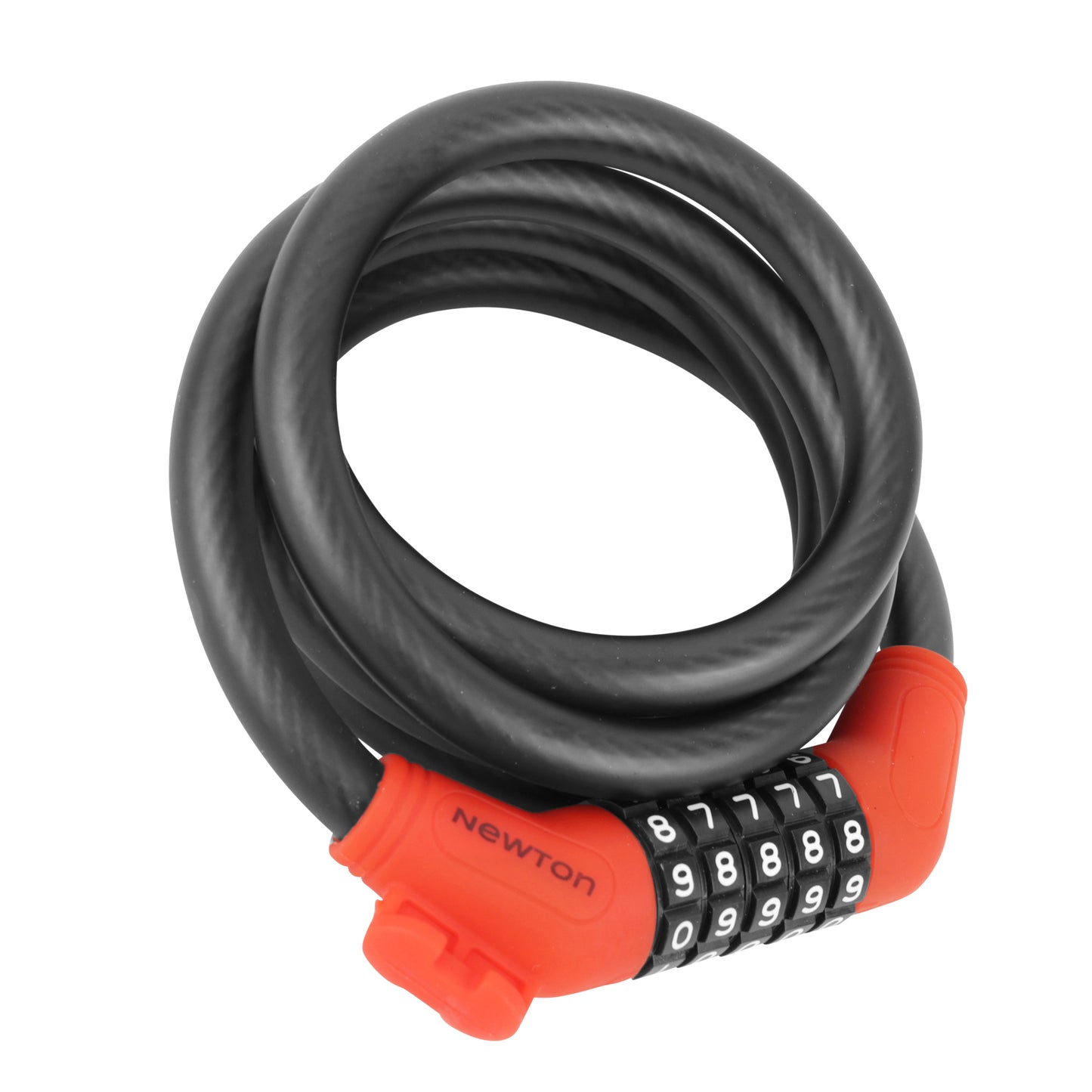Antivol vélo spiral à combinaison Newton diam 12 mm long 1.50 m noir-rouge avec support -niveau sécurité 3-
