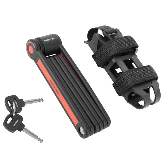 Newton folding bike lock, 5mm diameter, 0.85m long, black/red, knife-type, includes mounting bracket, 2 keys -security level 6-