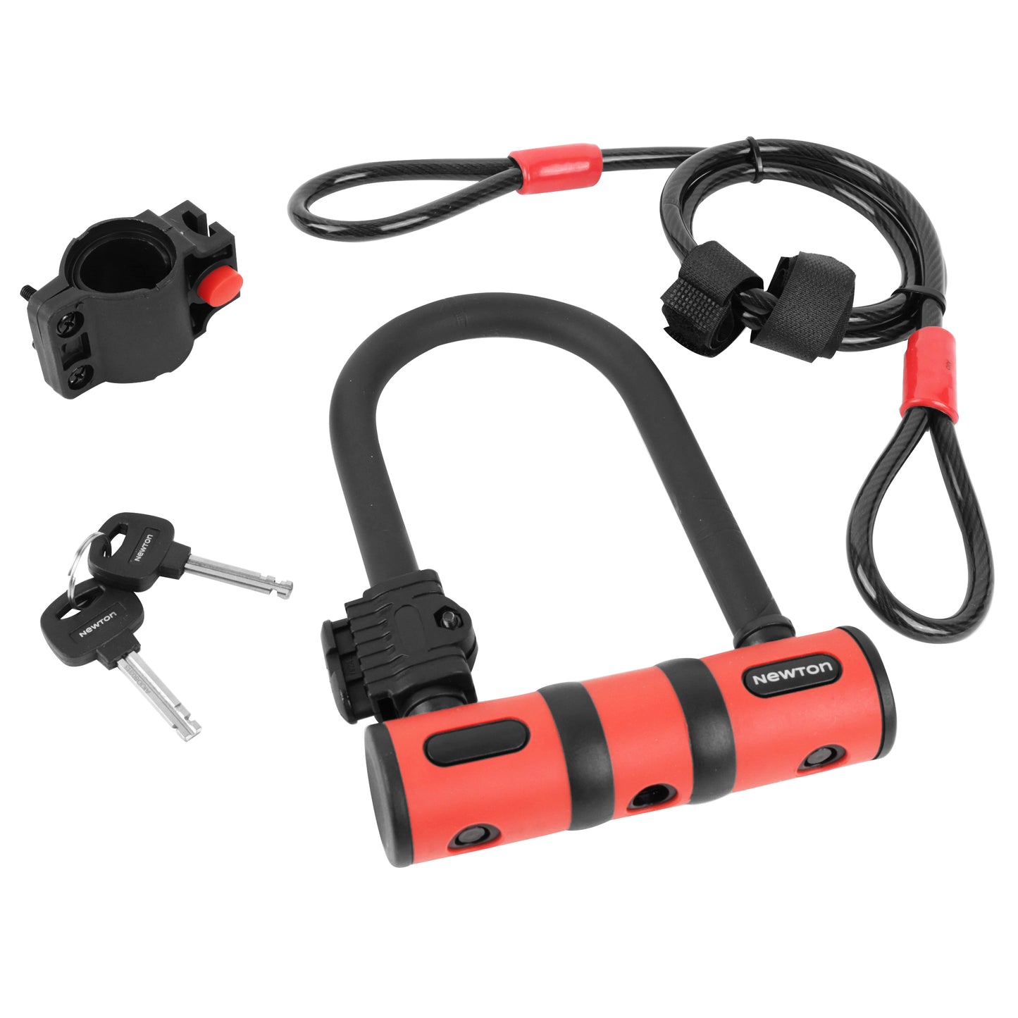 Newton U-lock 13mm with cable and mounting bracket black-red 2 keys -security level 6-