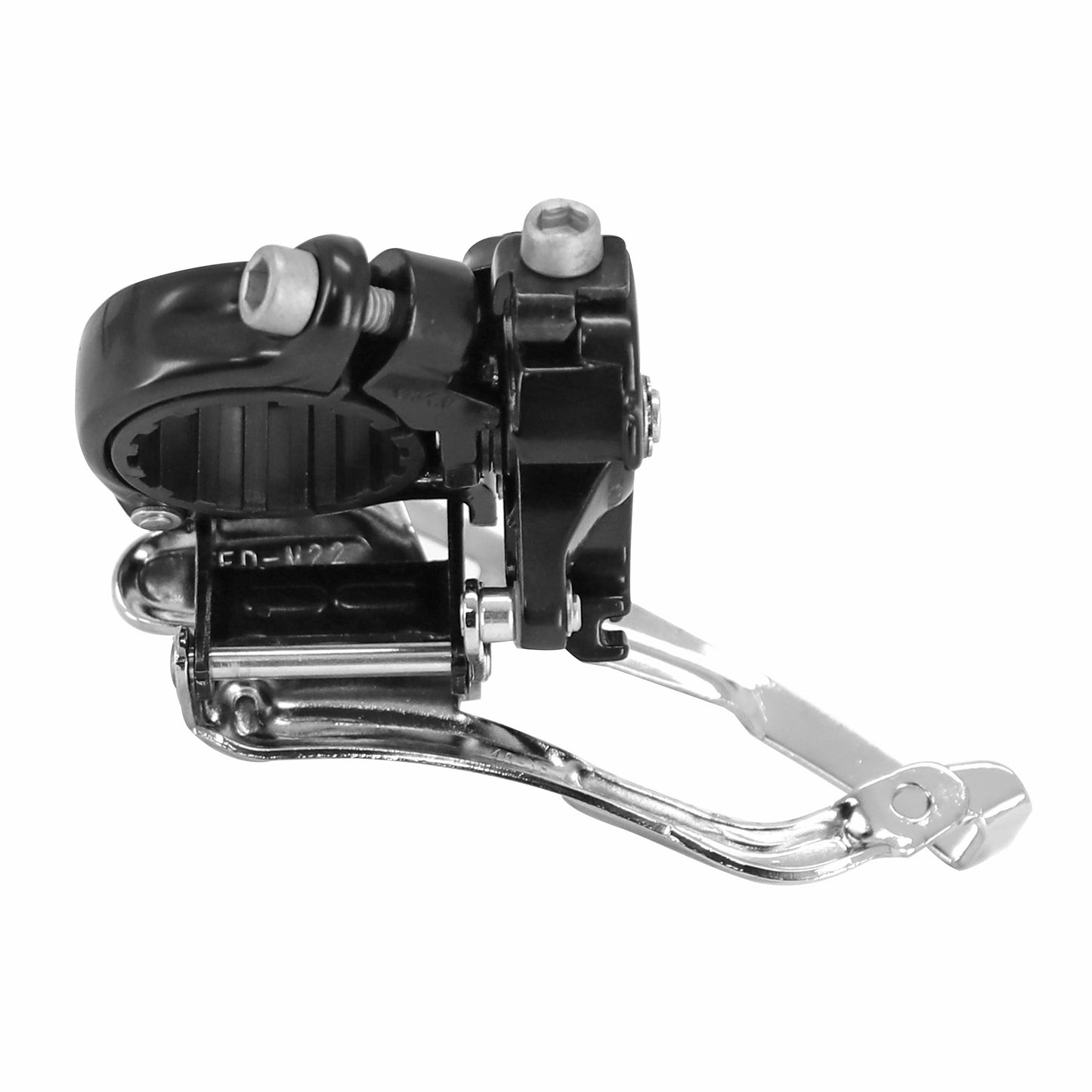 Microshift 7-8 speed MTB front derailleur with 34.9 clamp for 48x38x28 triple chainring, top-bottom pull with 28.6 adapter clamp