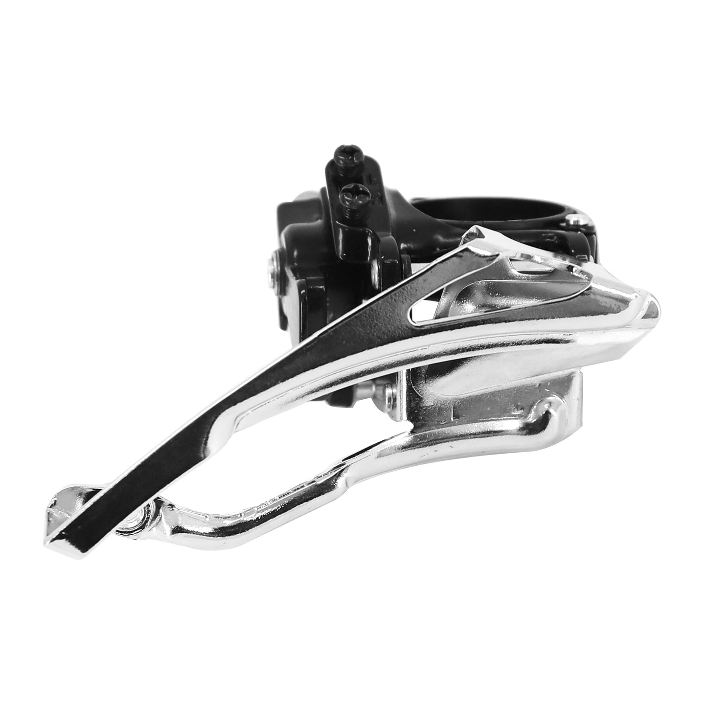 Microshift 7-8 speed MTB front derailleur with 34.9 clamp for 48x38x28 triple chainring, top-bottom pull with 31.8 adapter clamp