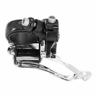 Microshift 7-8 speed MTB front derailleur with 34.9 clamp for 48x38x28 triple chainring, top-bottom pull with 31.8 adapter clamp