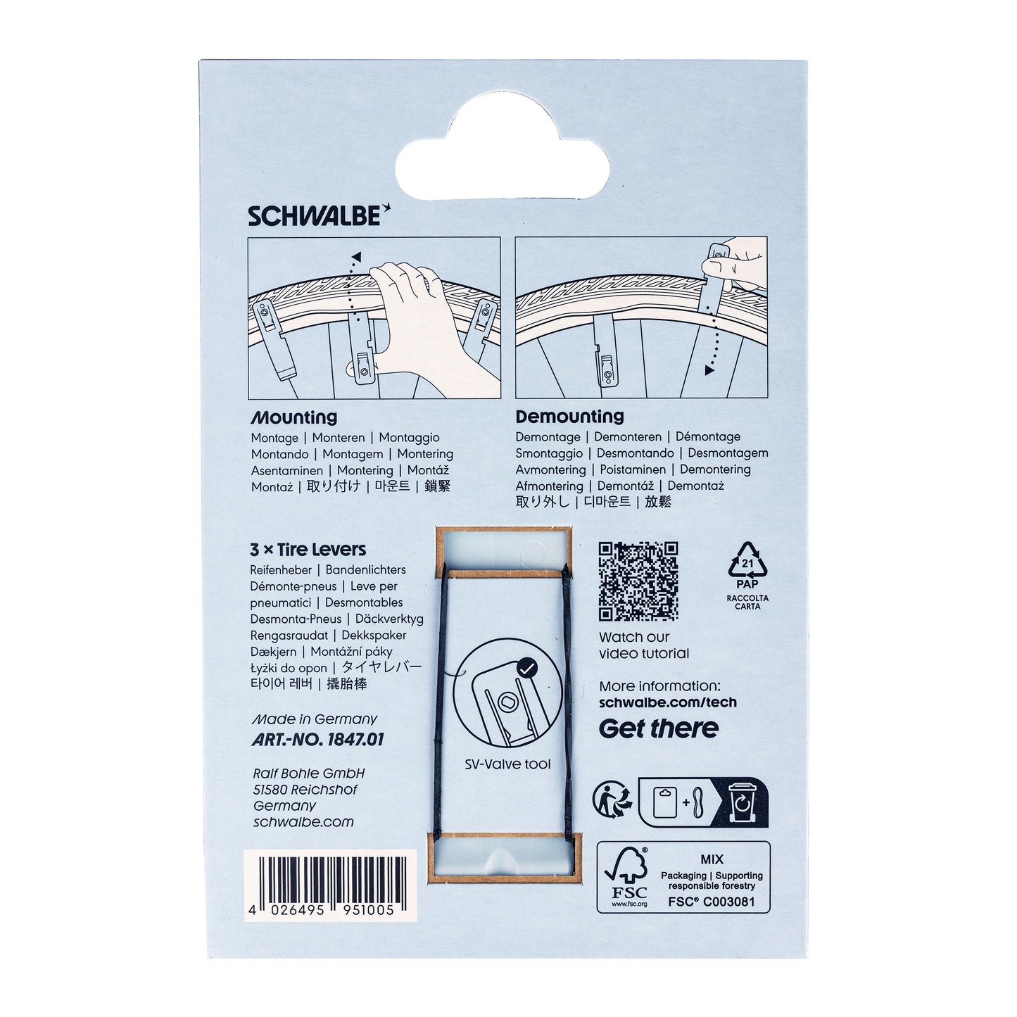 Démonte-pneu vélo Schwalbe bleu