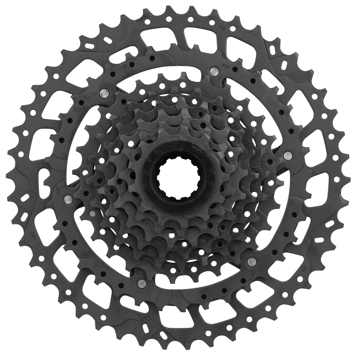 9-speed cassette. Sunrace U-Series CSU980 11-46 MTB black (11-13-15-18-20-23-28-36-46) - Shimano CUES, Linkglide compatible