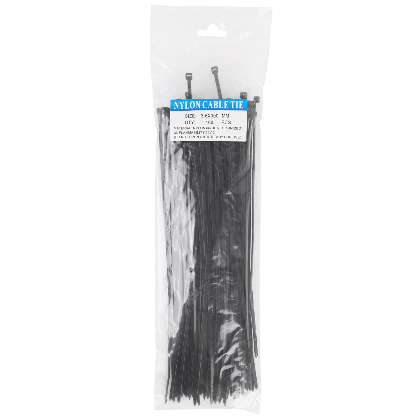 Black nylon Rilsan cable ties 3.6 x 300 mm x 100