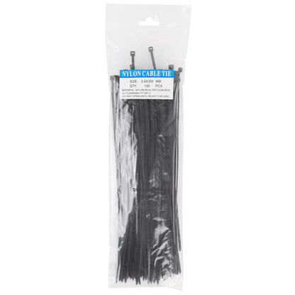 Black nylon Rilsan cable ties 3.6 x 300 mm x 100