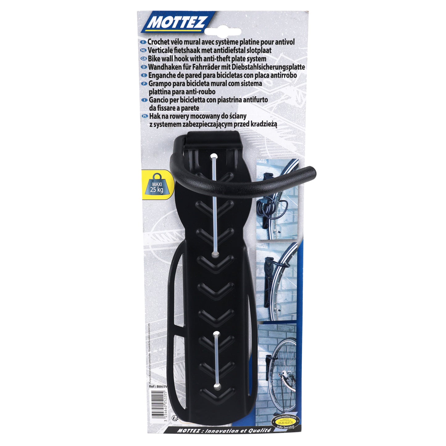 Mottez Wall Mount Bike Hook with Anti-Theft System