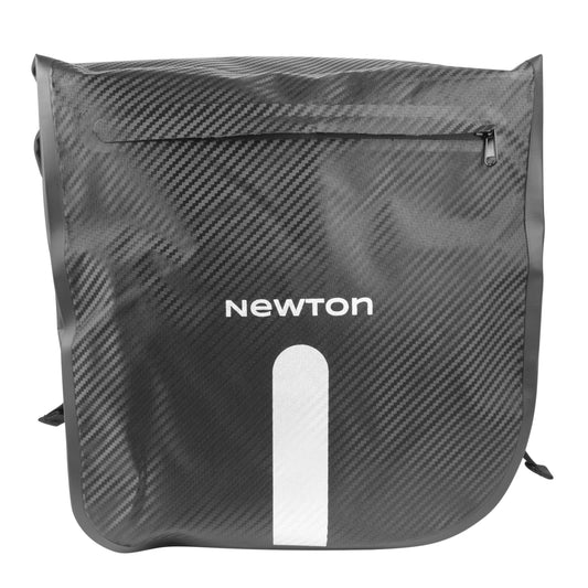 Newton Black Carbon-Look Double Rear Bicycle Pannier 25L with Velcro Strap Rack Mounting 56x30x15cm Anti-Rain Roll-Top Closure