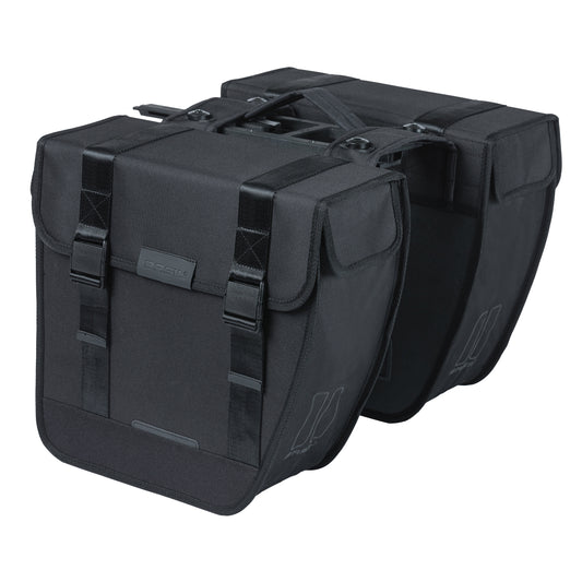 Sacoche arrière vélo double Basil tour 28l noir 34x14x34cm fixation porte bagage fixation système mik